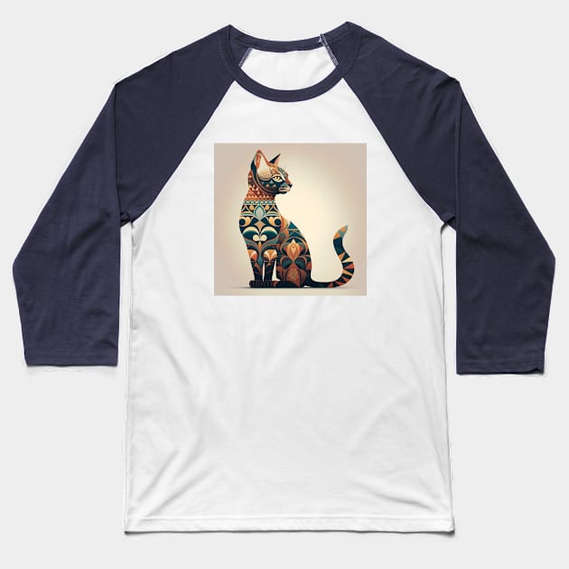 Ornate Cat Silhouette Baseball T-Shirt by Star Scrunch